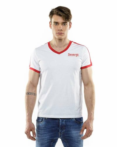 Devergo férfi fehér piros csíkos kis mintás póló